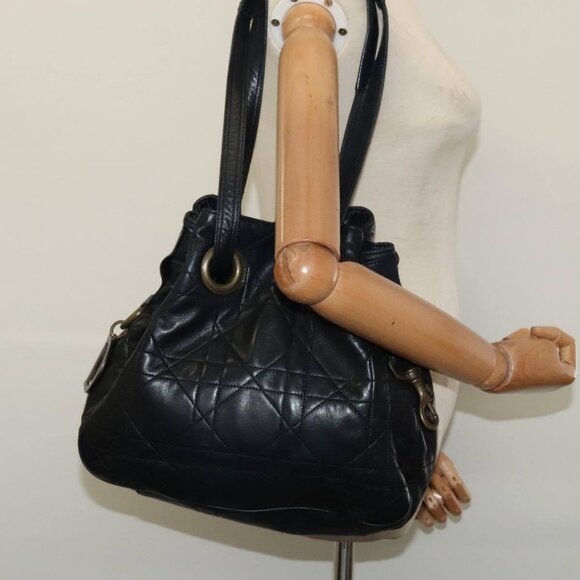 Christian Dior Canage Shoulder Bag Leather Black Gold Auth hk2058 - Picture 4 of 15